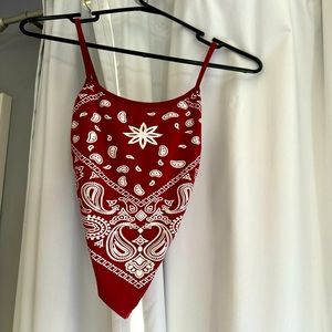 Red bandanna crop tank